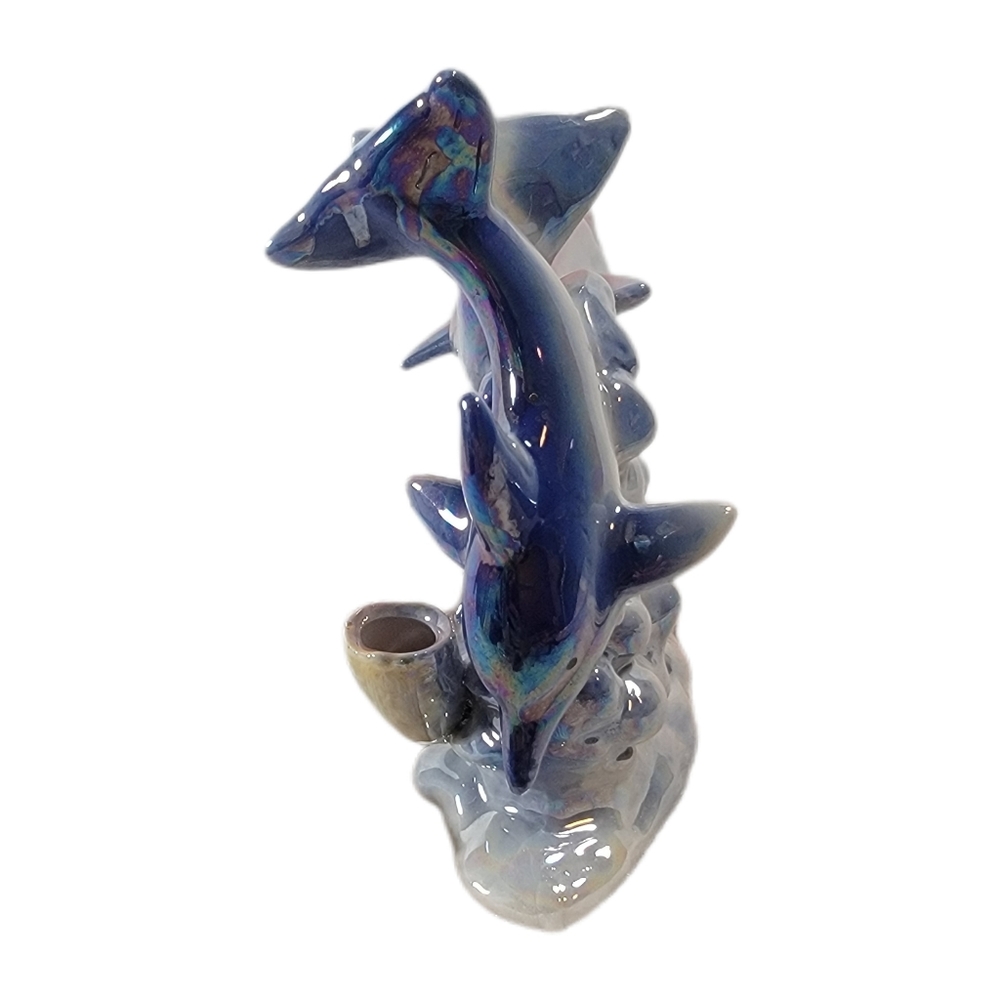 Dolphins and Coral Reefs L6"x5 1/2"Hx2" 1/2"W. Iridescent Ceramic Figurine - Picture 3 of 8